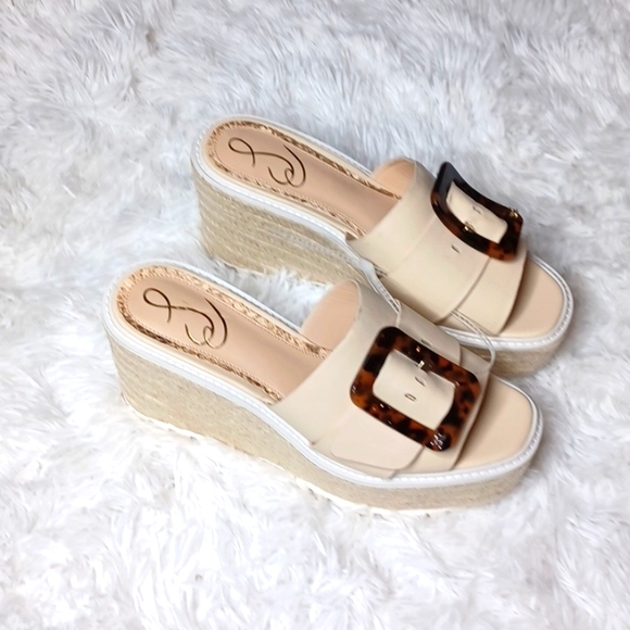 Sam Edelman Livi Cream Squared Open Toe Buckle Platform Wedge Sandals 9.5 - Picture 6 of 13